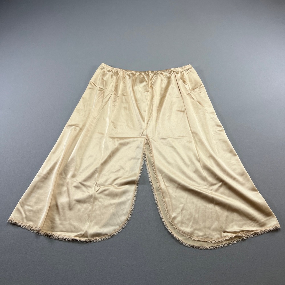 Vintage Jcpenney Culotte Slip Shorts Womens Large Beige Satin Nylon Lace Trim